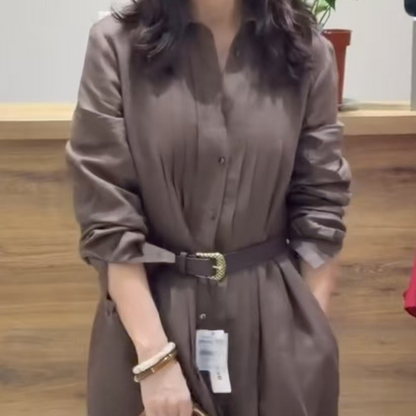 Robe chemise à manches longues boutonnées pour femmes