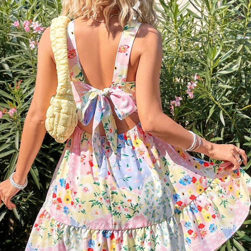 Mini-robe sans manches à imprimé floral