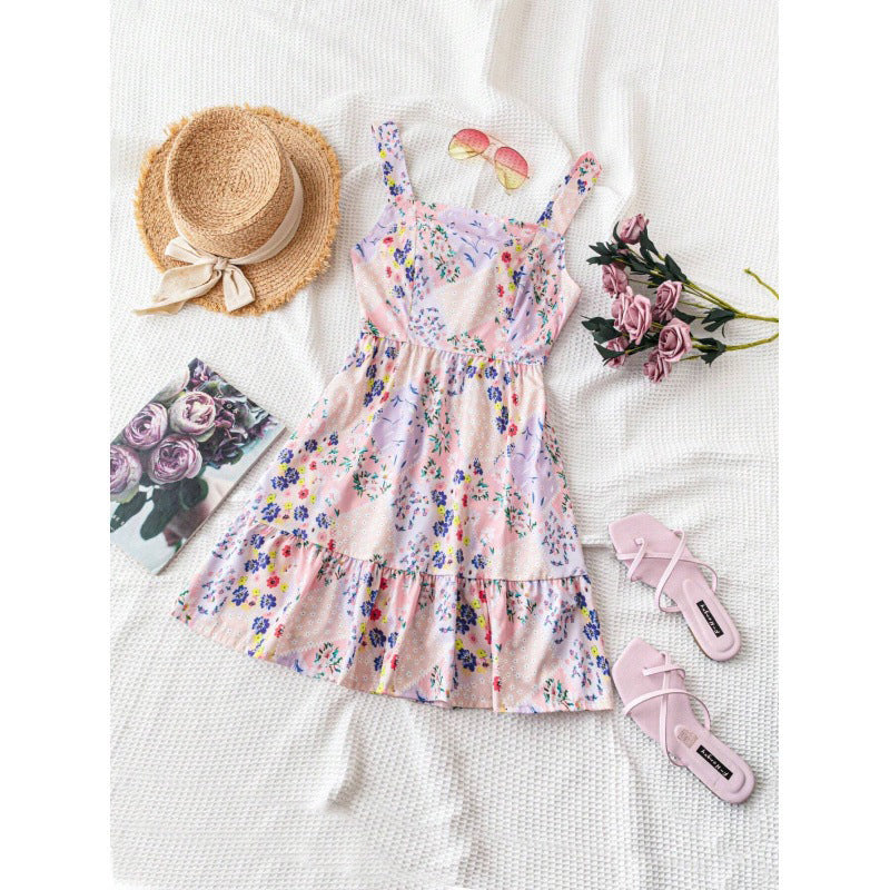 Mini-robe sans manches à imprimé floral