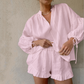 Élégant ensemble respirant 2 pièces à manches bouffantes pour femmes