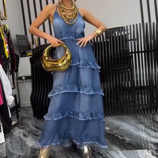 Robe de femme à bretelles spaghetti en tissu denim