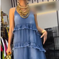 Robe de femme à bretelles spaghetti en tissu denim