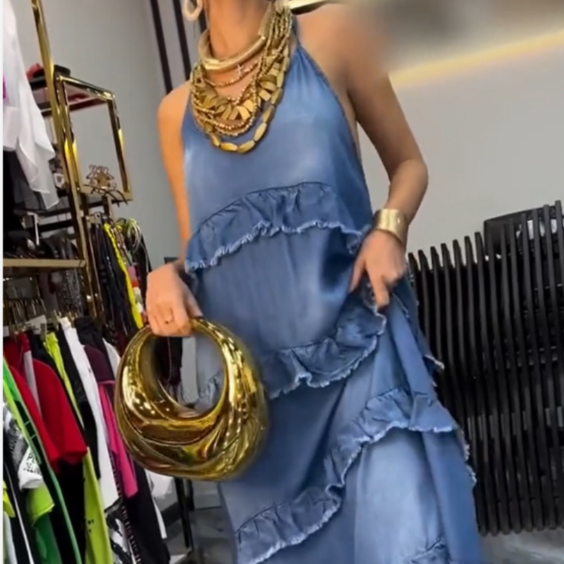 Robe de femme à bretelles spaghetti en tissu denim