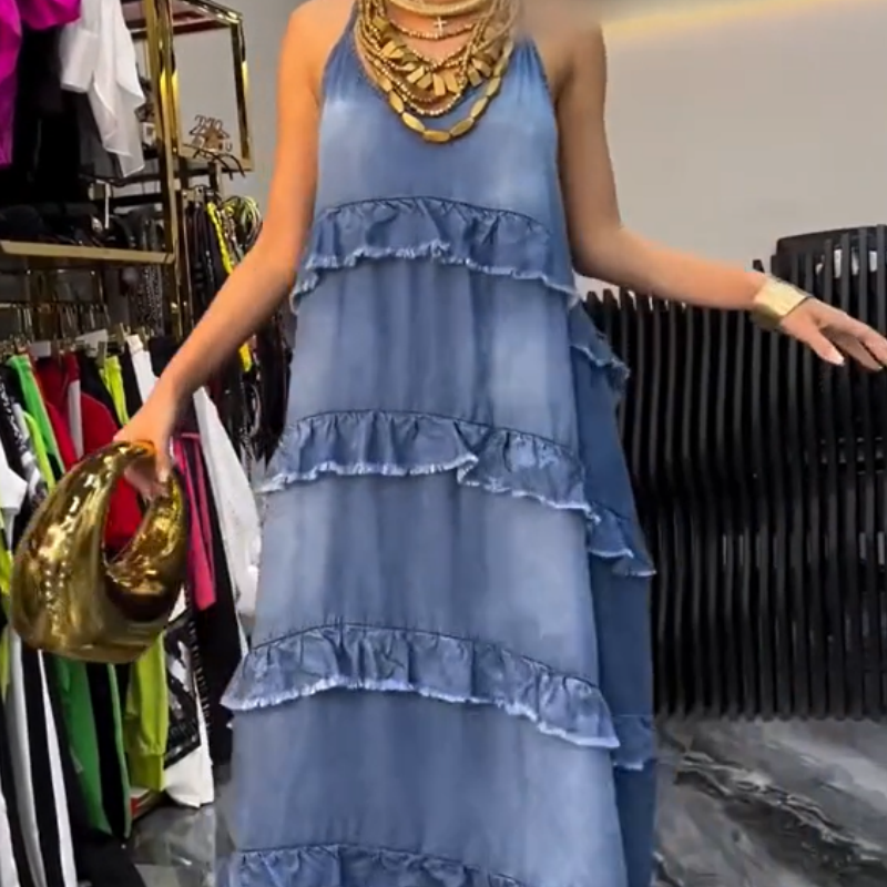 Robe de femme à bretelles spaghetti en tissu denim