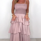 🌸Soldes d'été 50% de réduction🥰Robe unie à bretelles spaghetti et jupe dégradée
