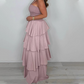 🌸Soldes d'été 50% de réduction🥰Robe unie à bretelles spaghetti et jupe dégradée