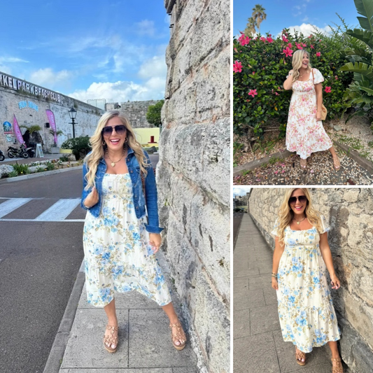 Robe imprimée à col carré et à manches courtes plissées pour femmes