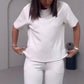 Top uni pour dames avec manches courtes ＆ Ensemble deux pièces avec pantalon