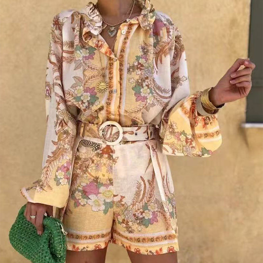 🌼Ensemble 2 pièces vintage femme – Haut & short à imprimé fleuri rétro