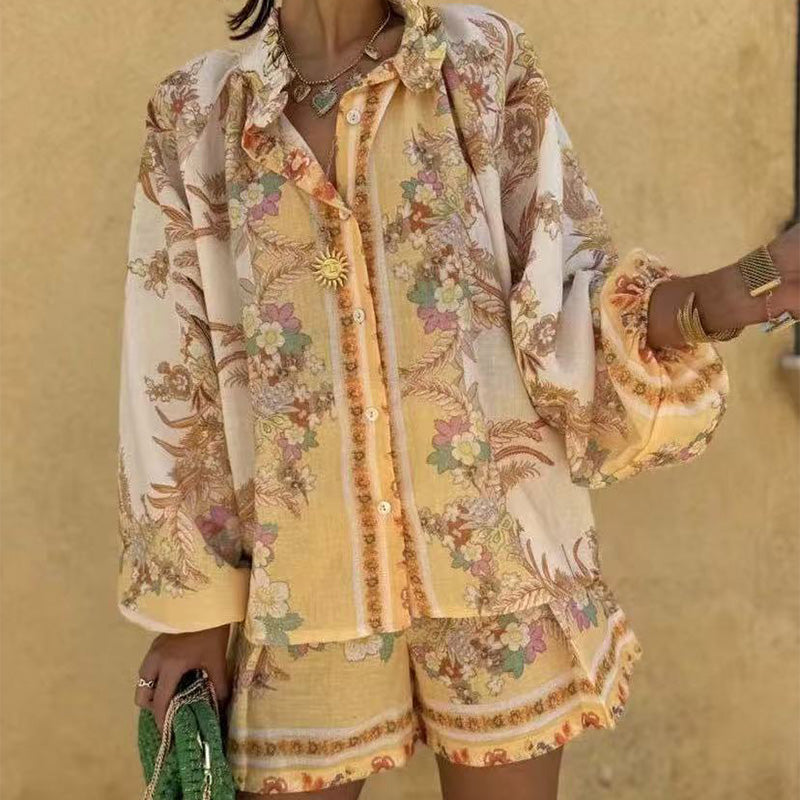 🌼Ensemble 2 pièces vintage femme – Haut & short à imprimé fleuri rétro
