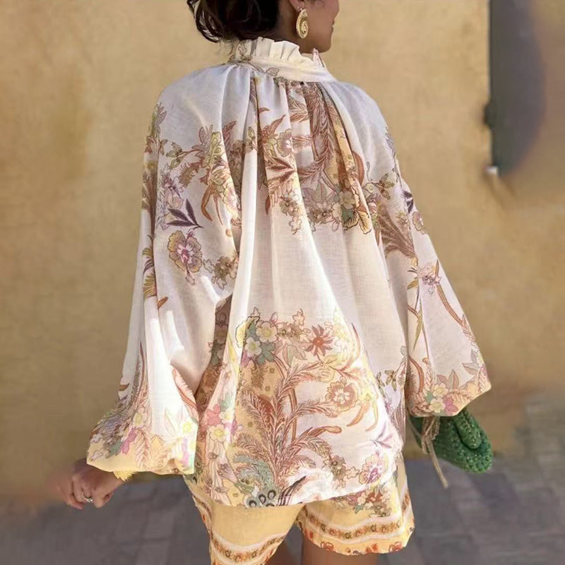 🌼Ensemble 2 pièces vintage femme – Haut & short à imprimé fleuri rétro