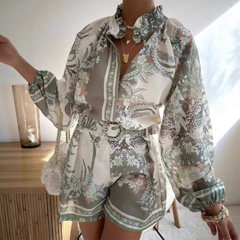 🌼Ensemble 2 pièces vintage femme – Haut & short à imprimé fleuri rétro