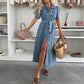 👗Robe chemise boutonnée en denim pour femme💙