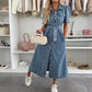 👗Robe chemise boutonnée en denim pour femme💙