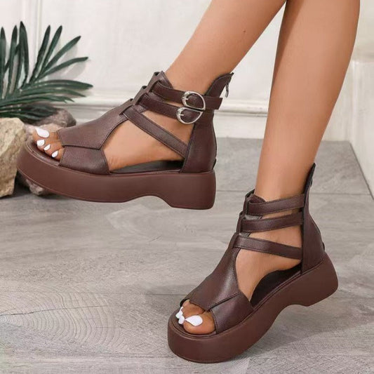 Sandales à semelles compensées en cuir pour femmes