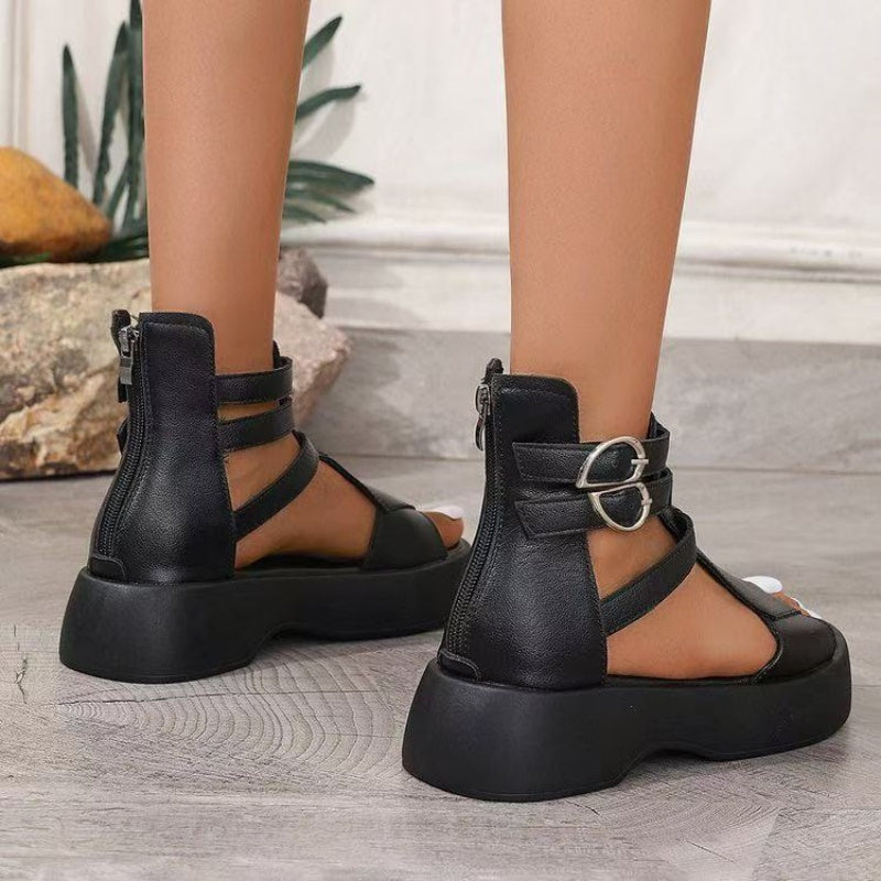 Sandales à semelles compensées en cuir pour femmes