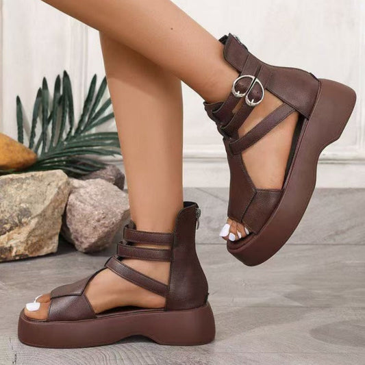 Sandales à semelles compensées en cuir pour femmes