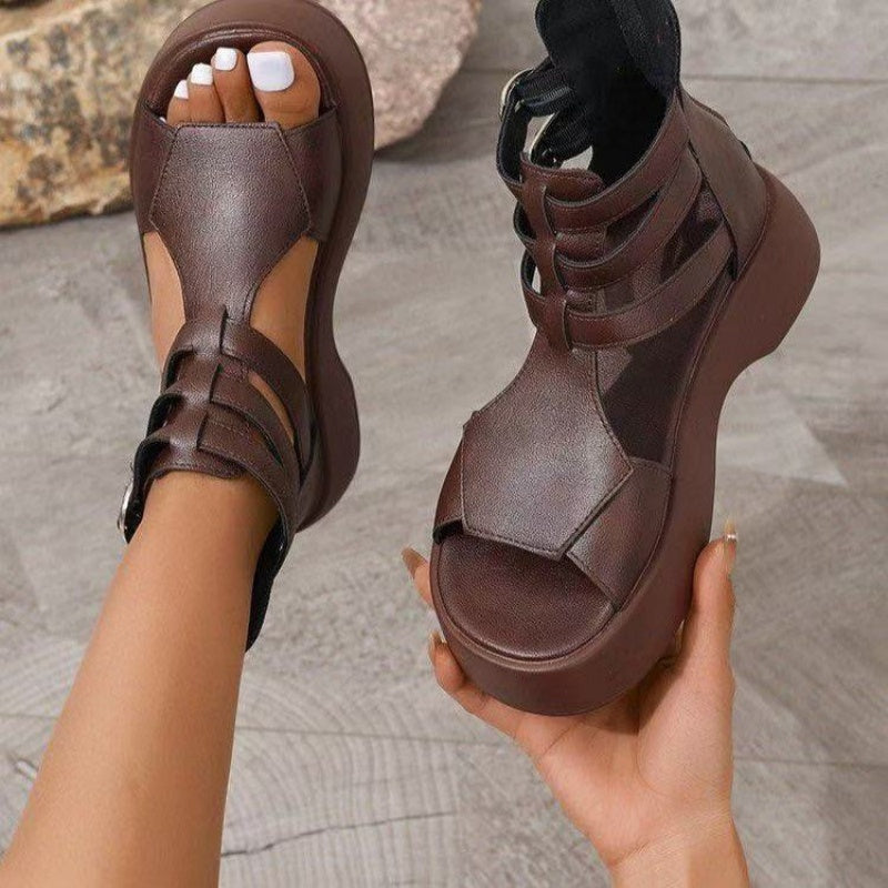 Sandales à semelles compensées en cuir pour femmes