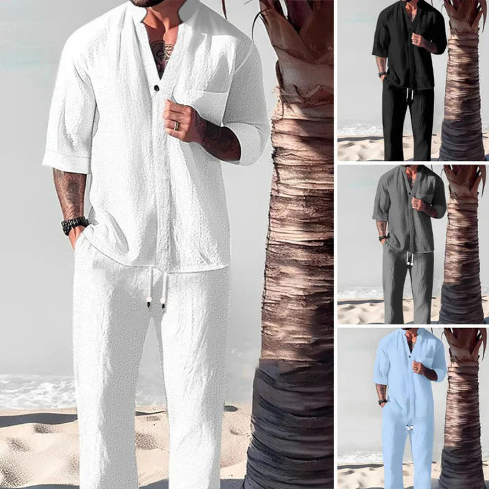 🌿Haute qualité🌿Meilleur confort💧Ensemble deux pièces en coton pour homme : haut et pantalo