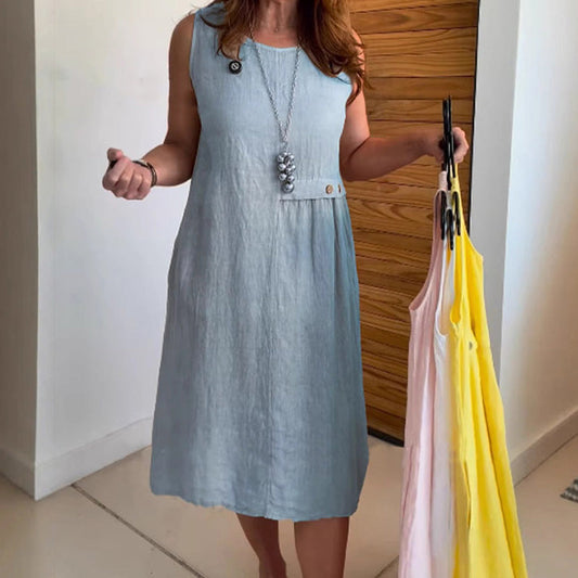 Robe décontractée sans manches à col rond pour femmes