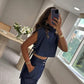 Tendances Fashion Femme Top court à col haut & Pantalon taille haute 3/4 Outfits