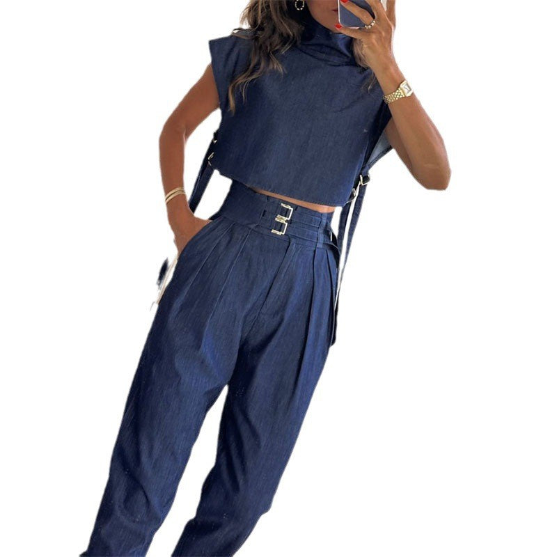 Tendances Fashion Femme Top court à col haut & Pantalon taille haute 3/4 Outfits