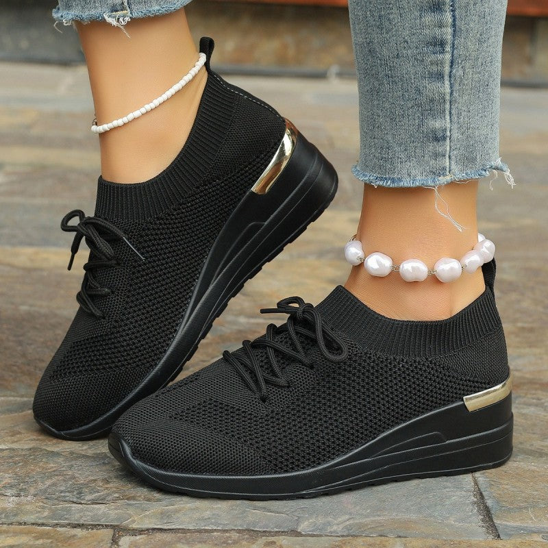 Mocassins à semelles compensées en tricot extensible et respirant pour femmes