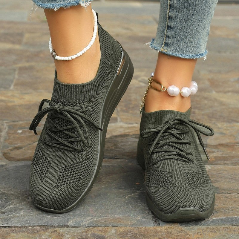 Mocassins à semelles compensées en tricot extensible et respirant pour femmes