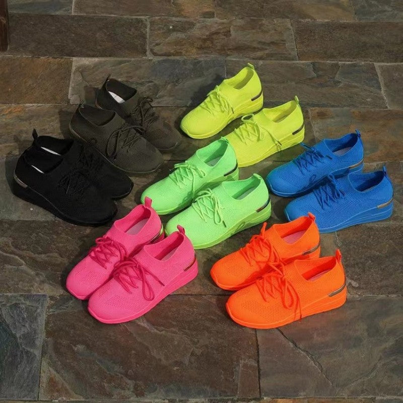 Mocassins à semelles compensées en tricot extensible et respirant pour femmes