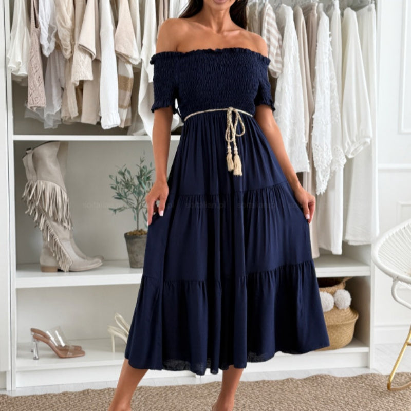 👗 Robe femme longue à manches courtes et épaules dénudées à la mode🌺