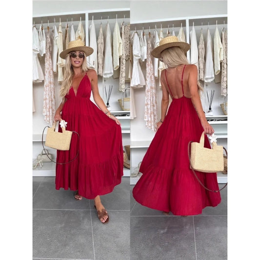 Robe maxi dos nu avec décolleté profond en V pour femme