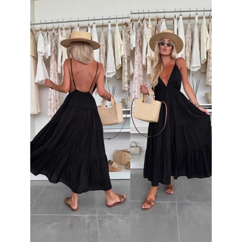 Robe maxi dos nu avec décolleté profond en V pour femme
