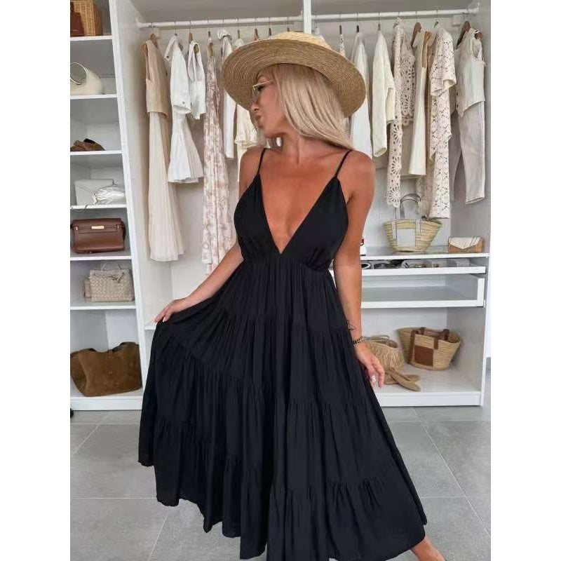 Robe maxi dos nu avec décolleté profond en V pour femme