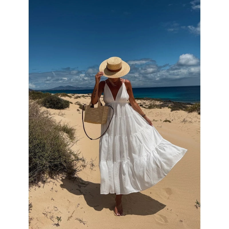 Robe maxi dos nu avec décolleté profond en V pour femme