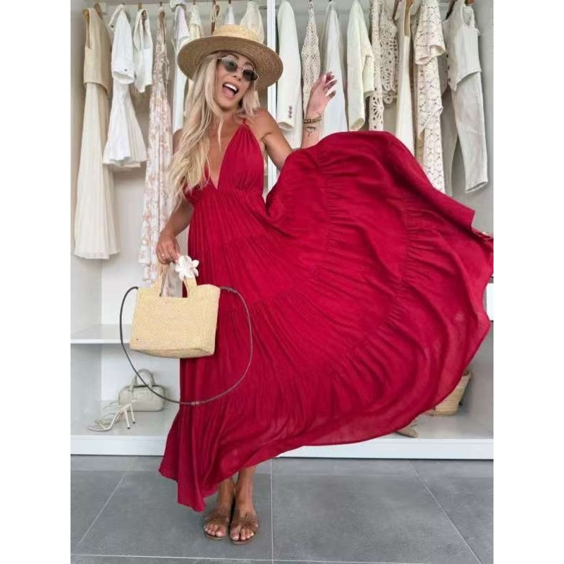Robe maxi dos nu avec décolleté profond en V pour femme