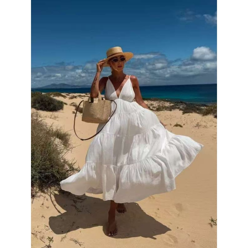 Robe maxi dos nu avec décolleté profond en V pour femme