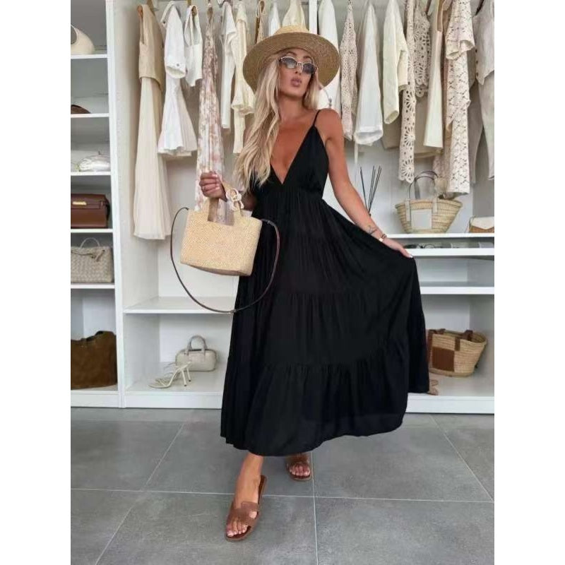 Robe maxi dos nu avec décolleté profond en V pour femme