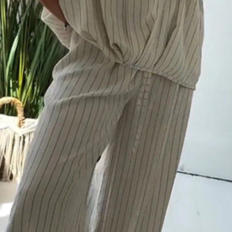 🌸Soldes d'été 50% de réduction🌸Ensemble 2 pièces - Top rayé et pantalon large pour femmes