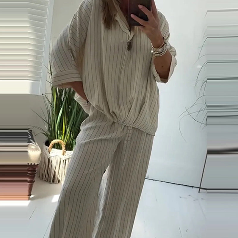 🌸Soldes d'été 50% de réduction🌸Ensemble 2 pièces - Top rayé et pantalon large pour femmes