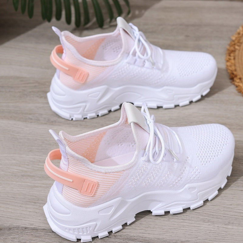 Chaussures De Course En Maille Respirante - Semelle Souple Antidérapante, Légères, Avec Lacets - Pour Running, Sport, Marche, Couleur Unie - 9