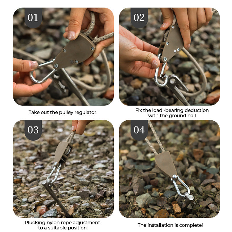 🔥50% DE RÉDUCTION🪢Tente fixe réglable portable - Corde de camping à poulie à dégagement rapide haute résistance🌳 (4 pièces/ensemble)