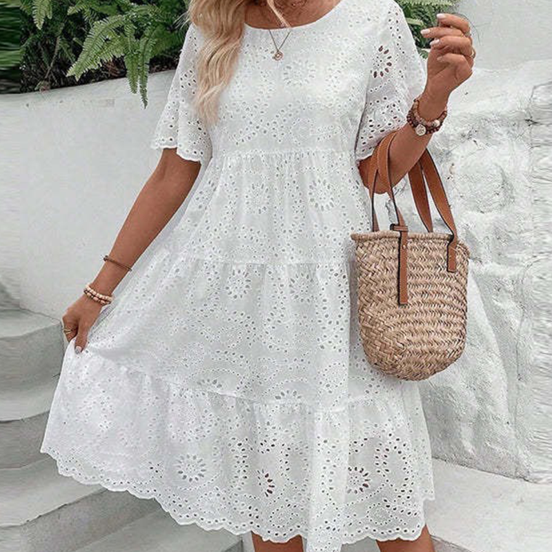 🌸Nouvelle réduction de 50 % 💖Robe pour femme à col rond, motif floral et découpes