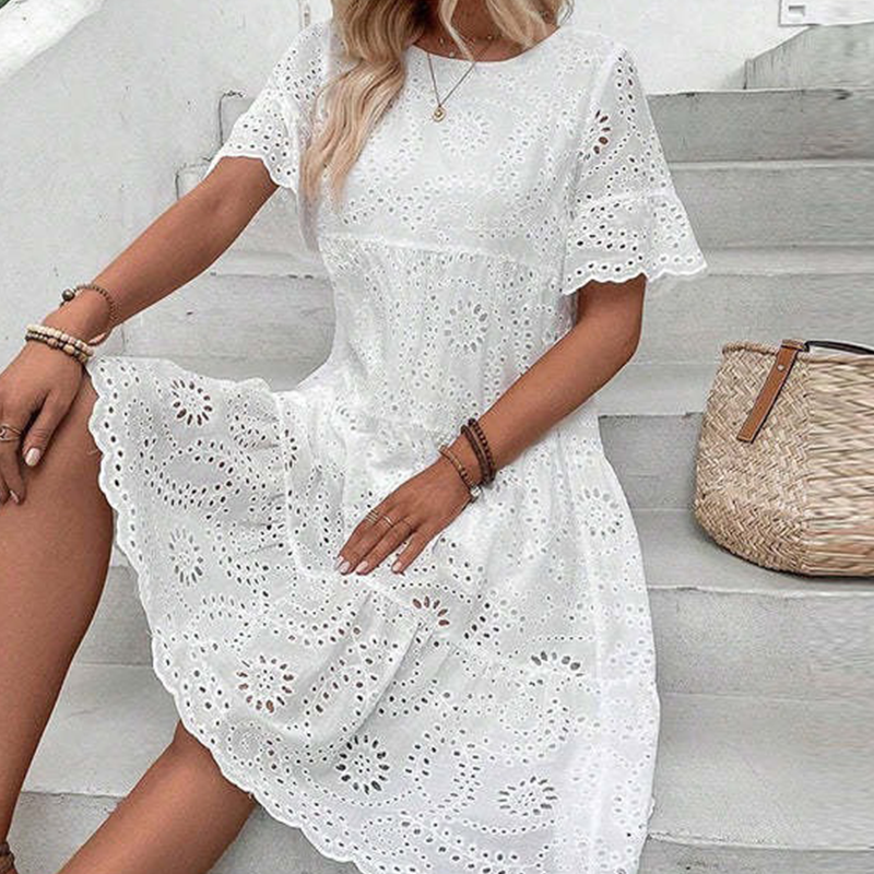 🌸Nouvelle réduction de 50 % 💖Robe pour femme à col rond, motif floral et découpes