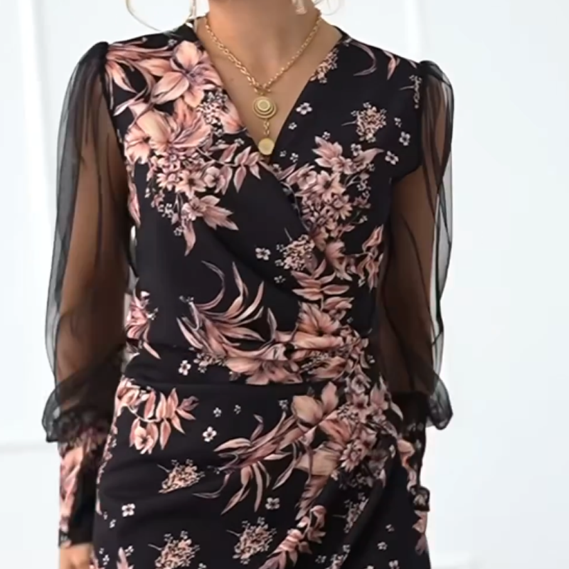 👗✨Robes à manches longues et col en V à imprimé floral pour femmes