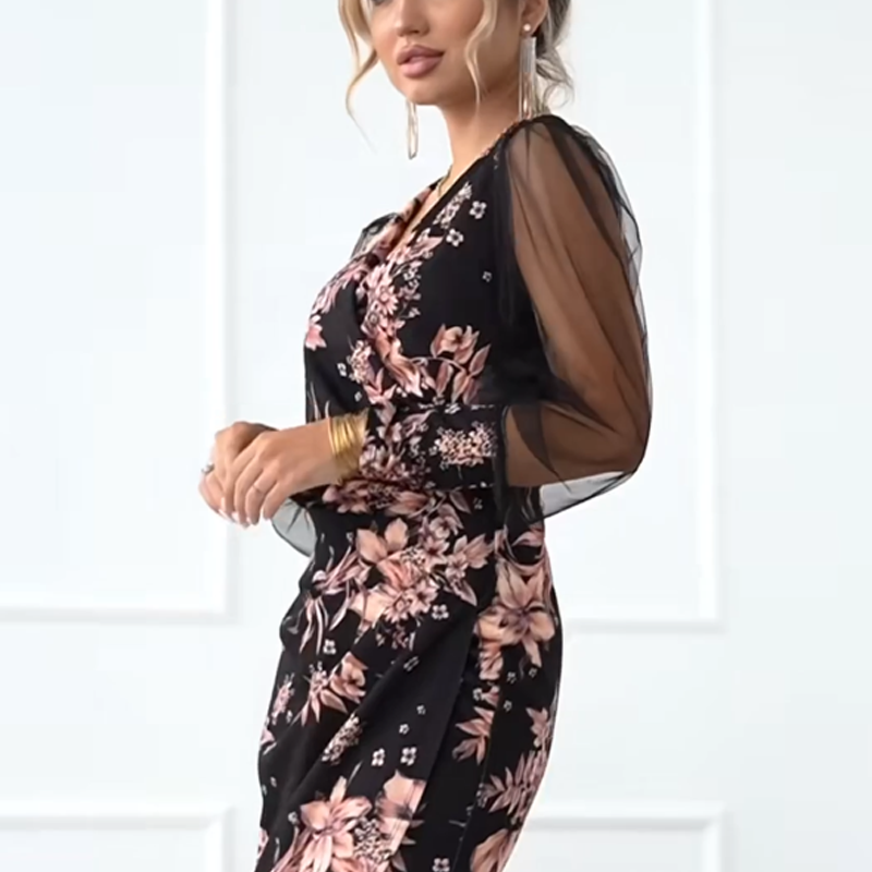 👗✨Robes à manches longues et col en V à imprimé floral pour femmes