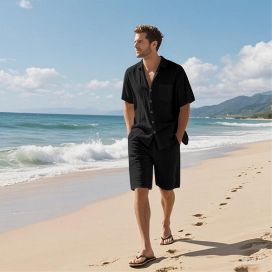 🏖️Summer Specials🌴 Ensemble de plage respirant pour homme - Manches courtes et short