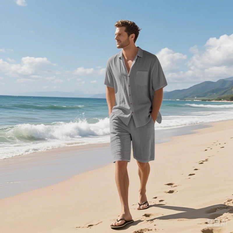 🏖️Summer Specials🌴 Ensemble de plage respirant pour homme - Manches courtes et short