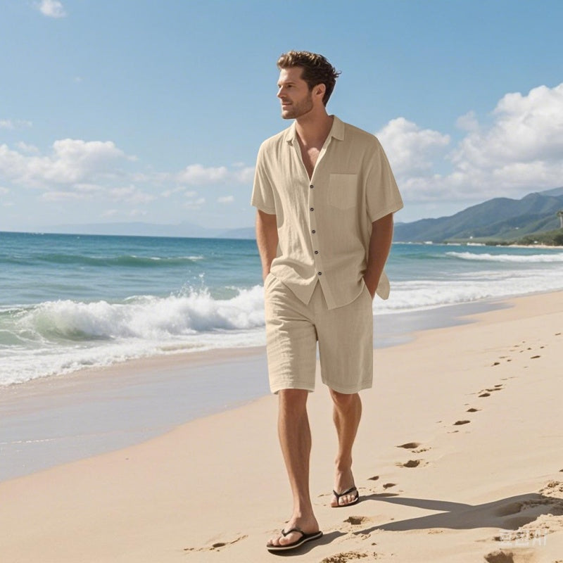 🏖️Summer Specials🌴 Ensemble de plage respirant pour homme - Manches courtes et short