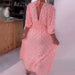 Robe à manches courtes à col en V, rayée et imprimée d'un cœur