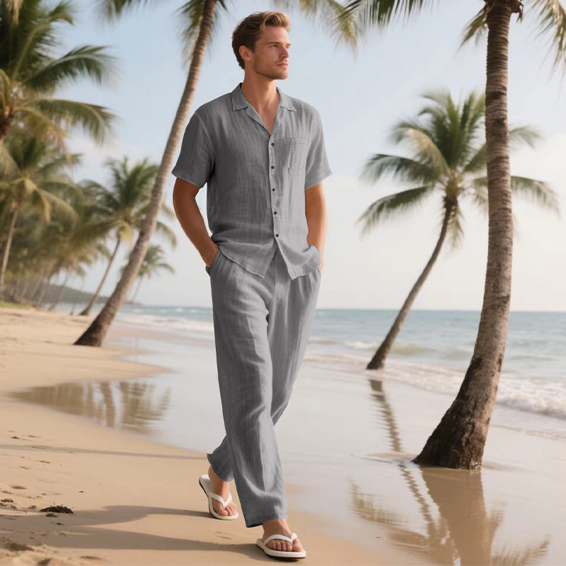 🔥2026 Nouveau à 🔥Ensemble deux pièces chemise et pantalon à manches courtes pour hommes décontractés